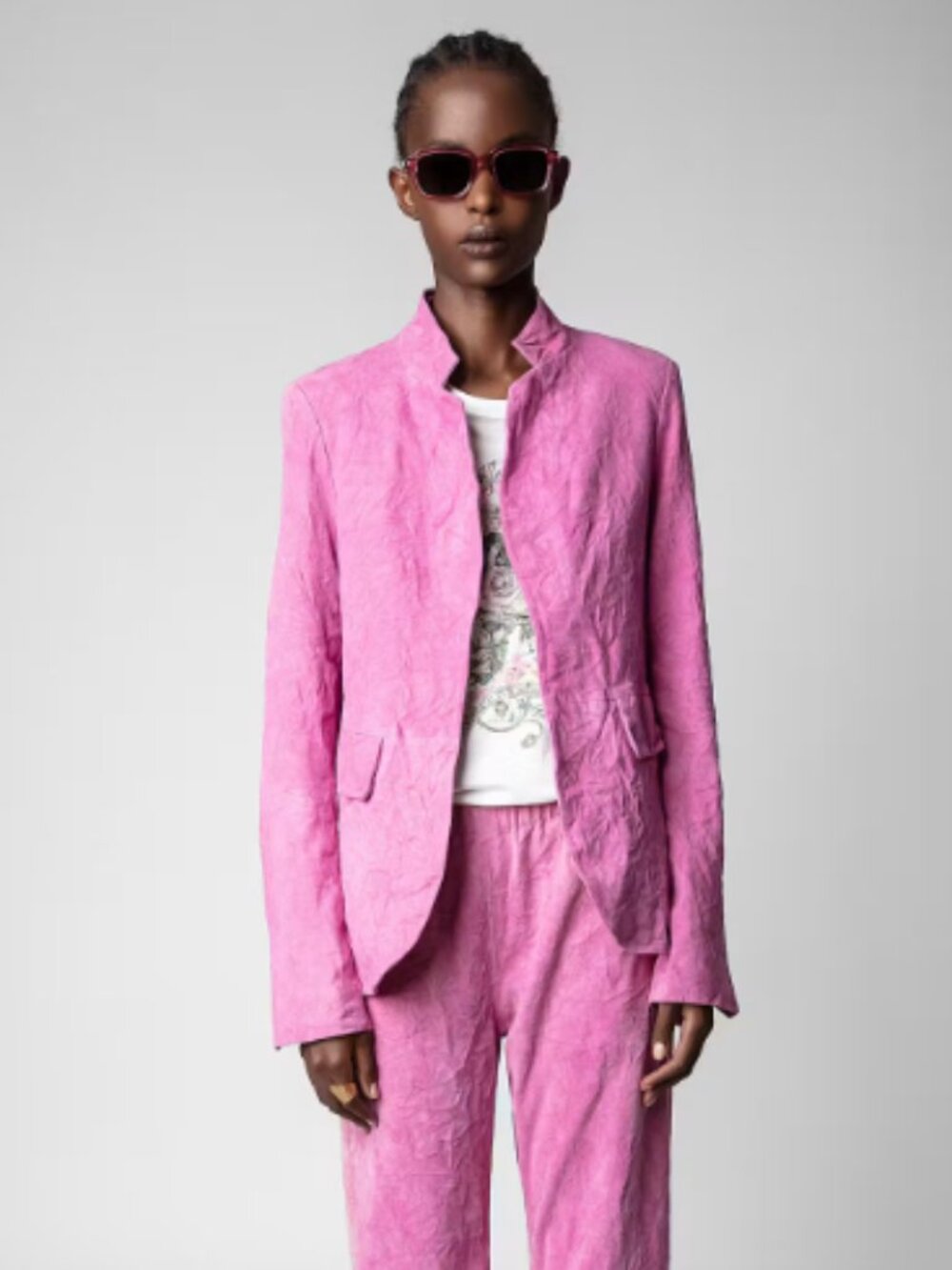Zadig&Voltaire Verys Crinkled Suede Blazer in Tulip size 34(S)